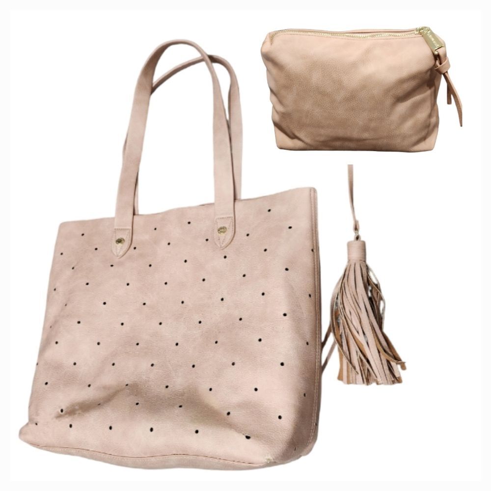 Steve Madden Large Holepunch Transpor Tote Bag with Small Pouch in Color Rose
